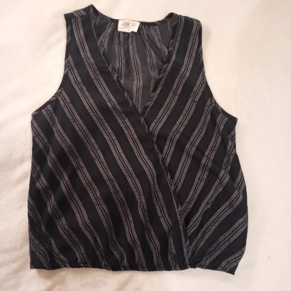 Sienna Sky | Blue Striped Sleeveless Blouse